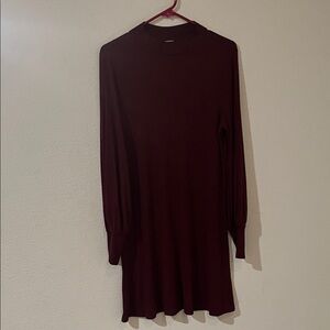 Express Deep Red Long Balloon Sleeve Sweater Dress